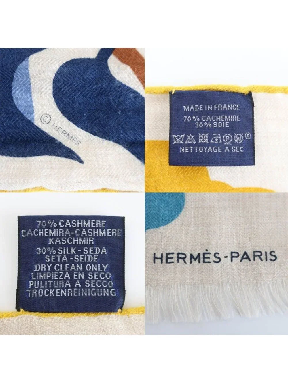 Hermes Heaven Shawl Beige Multicolor Cashmere Silk Scarf